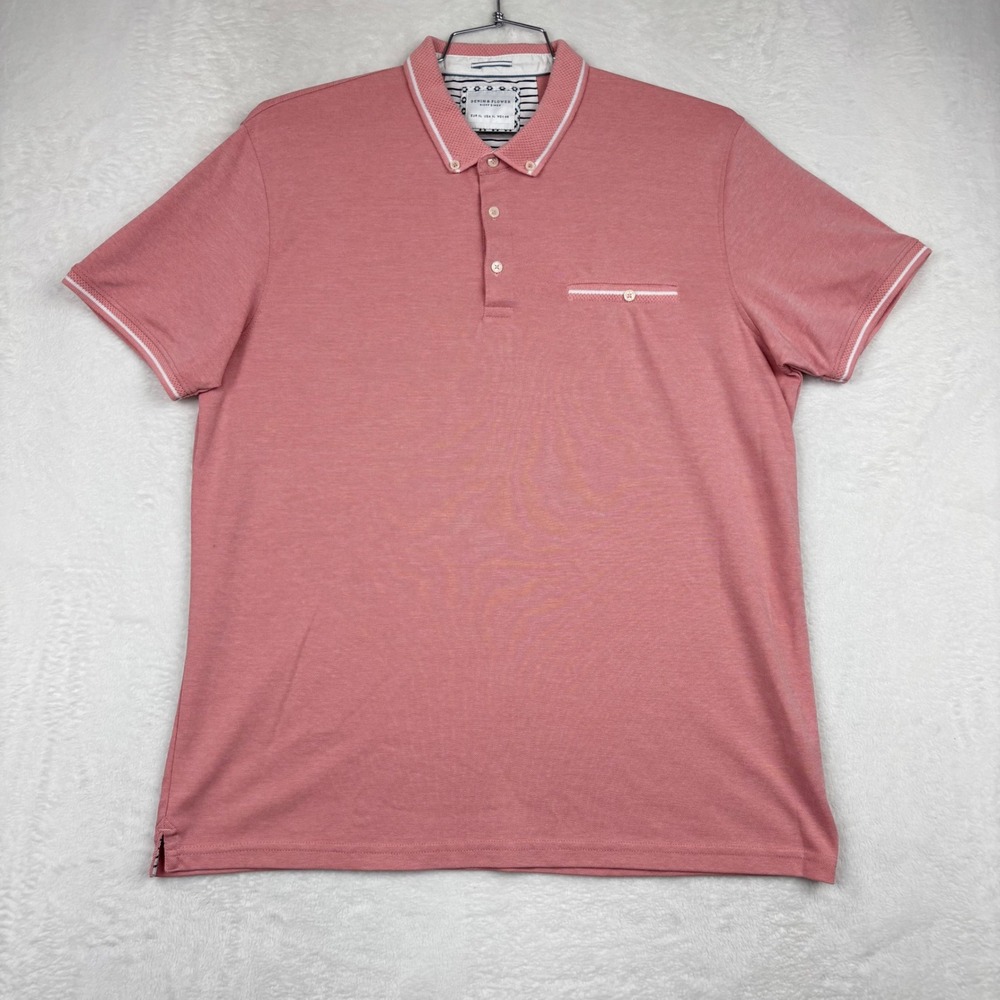 Denim & Flower Ricky Singh Mens XL Pink Short Sleeve Tipped Polo Shirt CA6-30